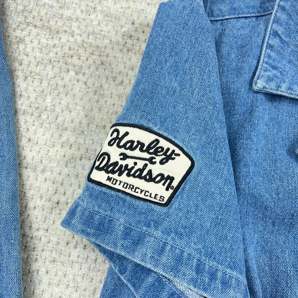 Harley Davidson Denim Bib Coverall Jumpsuit Women Large Blue Embroidered Y2K - Picture 7 of 16